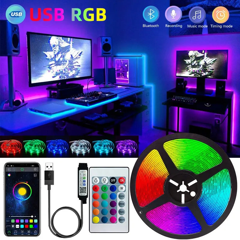 USB LED Strip Light Bluetooth RGB 5V 1m-30m RGB Lights Flexible